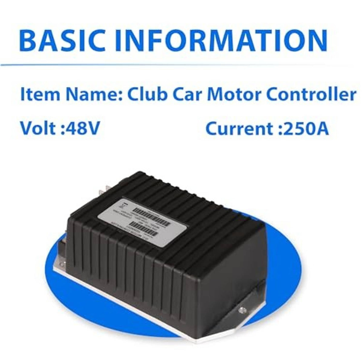48V motor controller information card showing voltage 48V and current 250A