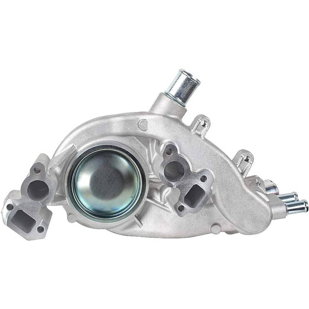 Water pump with thermostat, silver front housing with round chamber and green seal