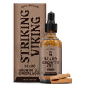 Biotin sandalwood beard growth oil bottle with cardboard box and wooden applicator