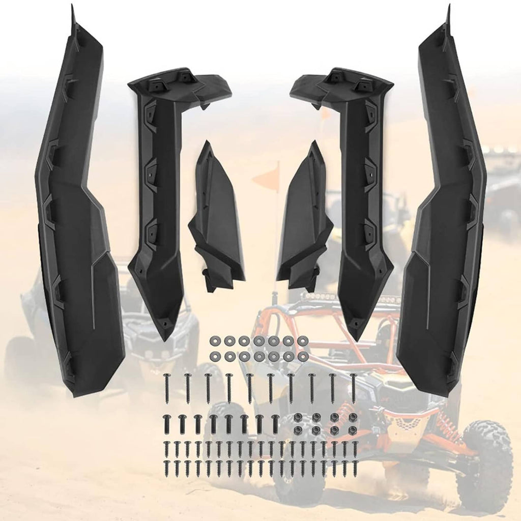 Black fender flare panels set with screws and washers for UTV installation