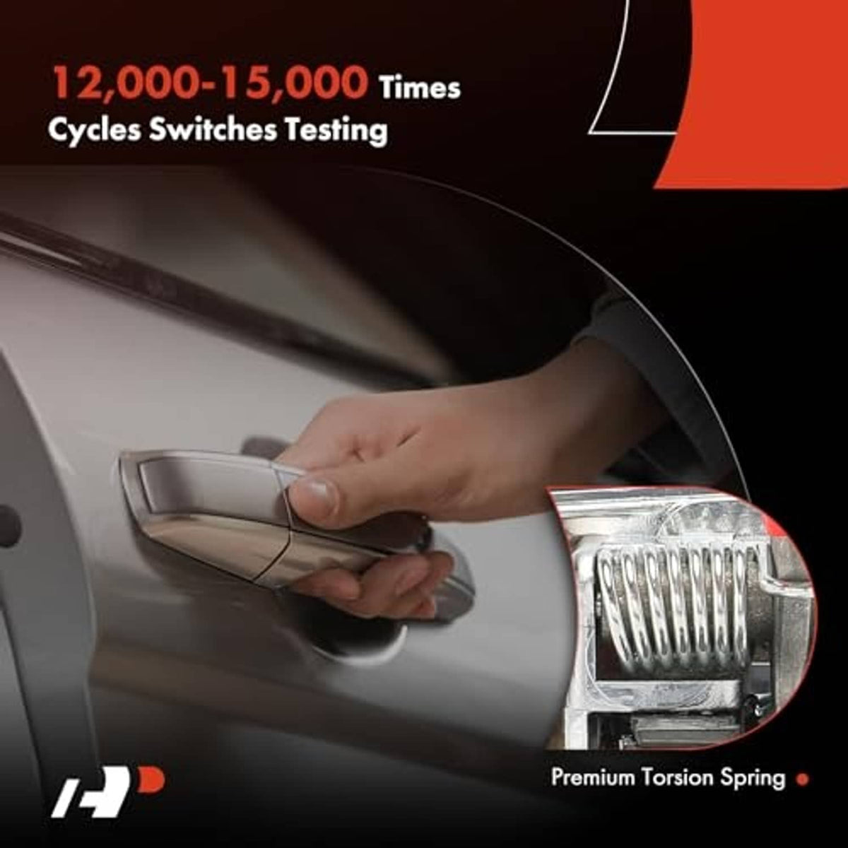 Hand pulling chrome exterior door handle with key cylinder
