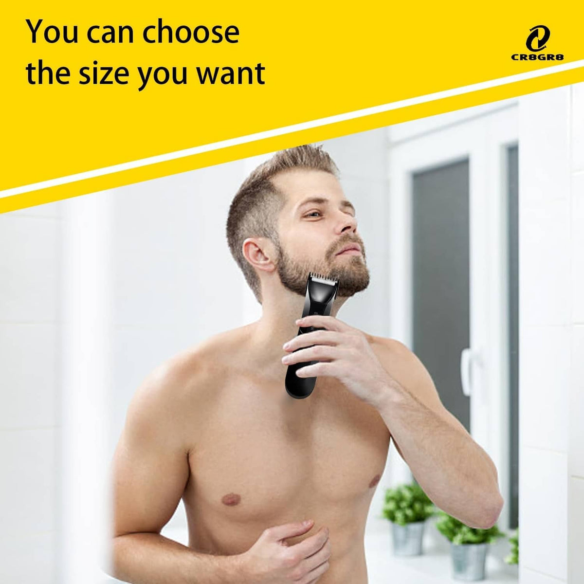 Man grooming with black electric trimmer and comb guard attachment