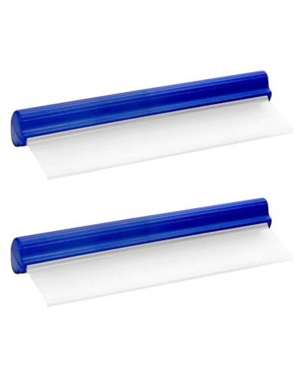 Set of two blue car water scraper tools with white flexible squeegee blades