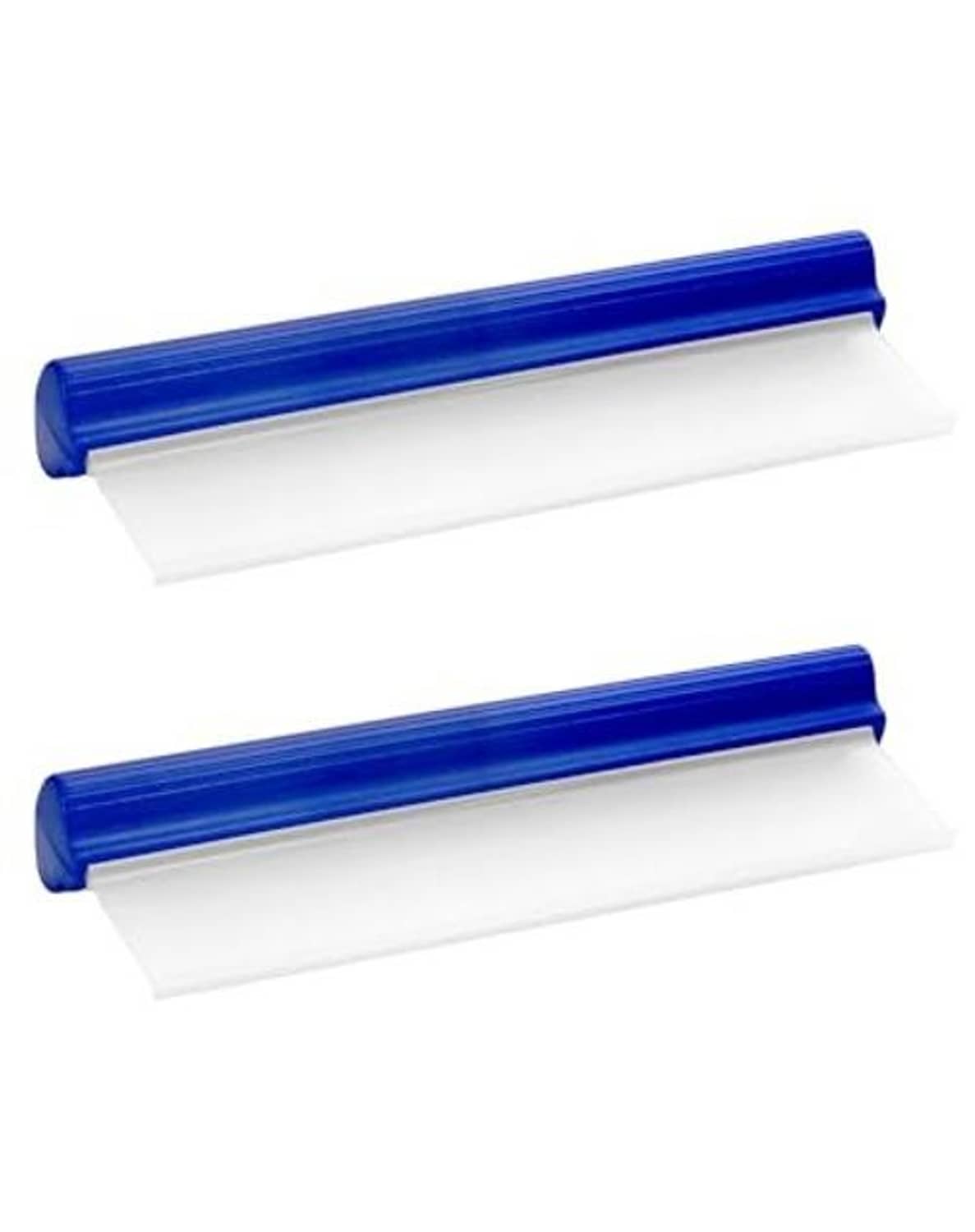 Set of two blue car water scraper tools with white flexible squeegee blades