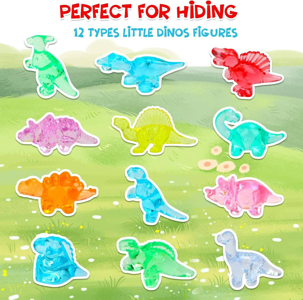 Set of multicolored mini resin dinosaur figures arranged for display