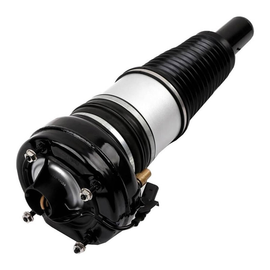 Front air suspension strut angled view with black top mount, silver cylinder, and rod