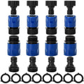 Set of 4 blue garden hose quick connectors with black male and female ends