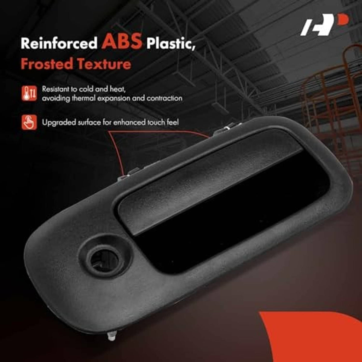 Reinforced textured black door handle with circular keyhole