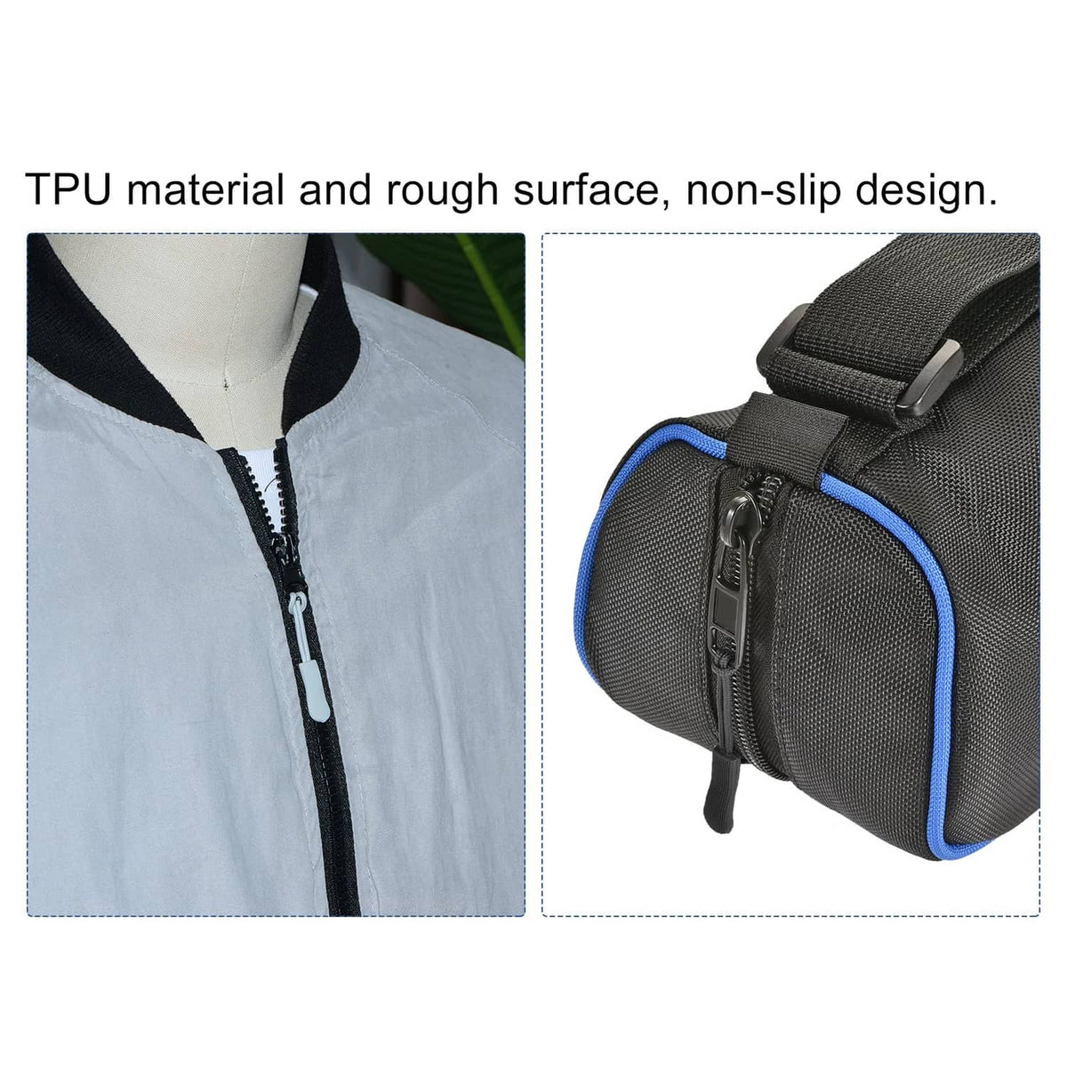 Black textured zipper pull tab with red cord, shown on a zipper track