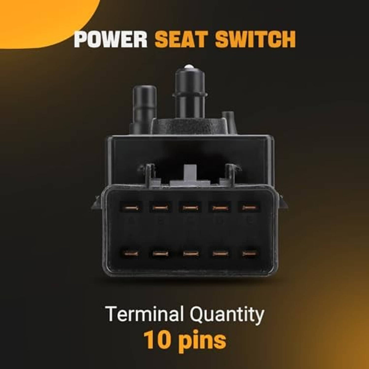 Black power seat switch showing top pin connector with multiple terminals