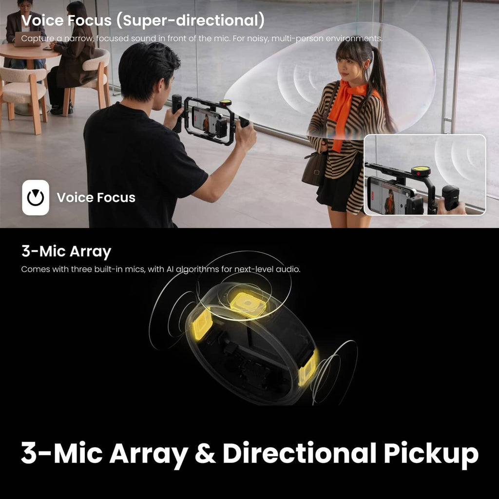 Wireless lavalier mic transmitter with directional mic array pickup