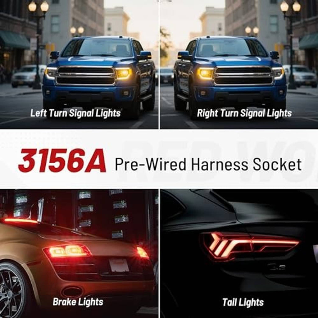Pre-wired harness socket adapter shown with vehicle brake and tail light effects