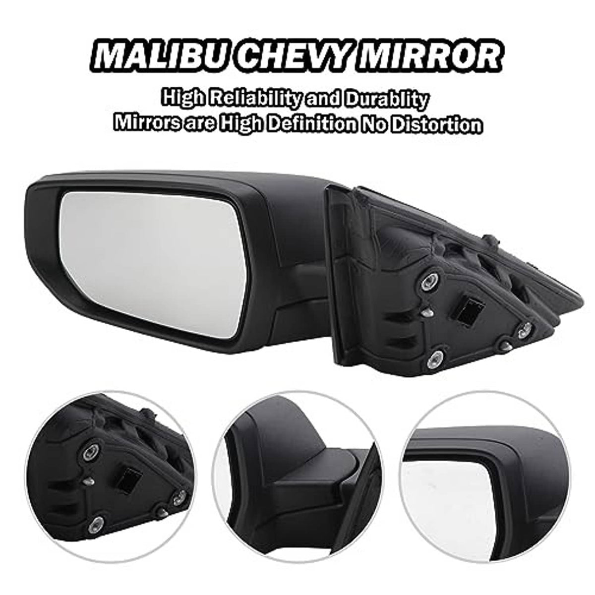 Textured black left driver side mirror with rear mounting hardware visible