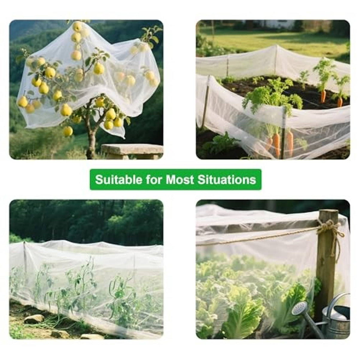 White garden netting canopy over potted plants, lightweight mesh cover