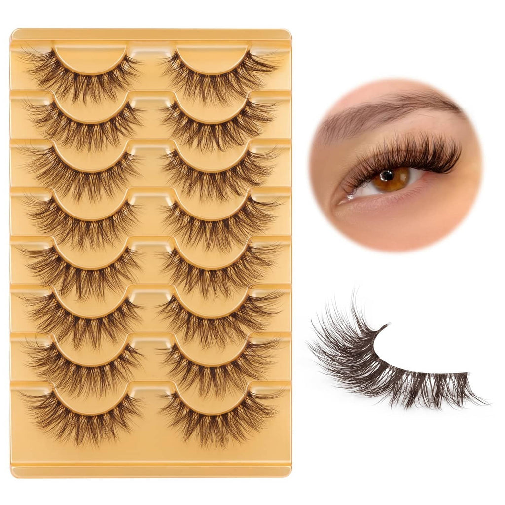 Brown lash set with clear display box and individual curled lash pair