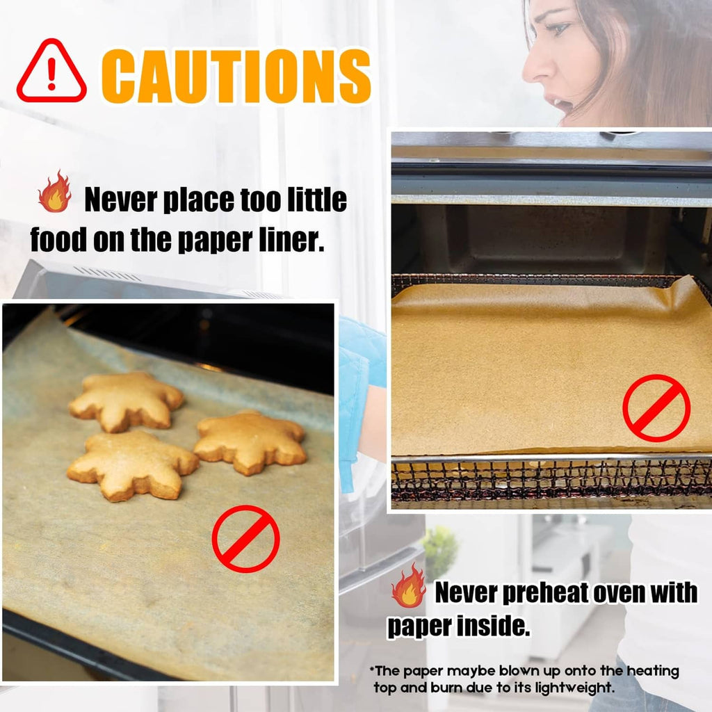 Parchment paper liner inside air fryer tray, caution to avoid overfilling