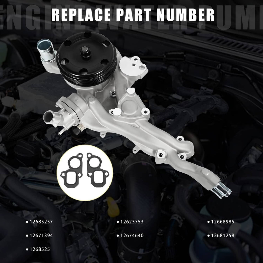 Water pump with thermostat kit, silver pump with black pulley and gasket set