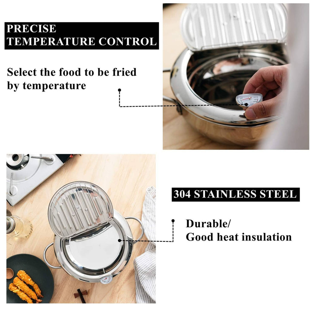 304 stainless steel deep-fryer pot with temperature control knob on the lid