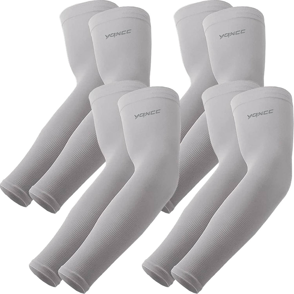 Gray arm sleeves set of four, soft compression fabric with YONCE logo