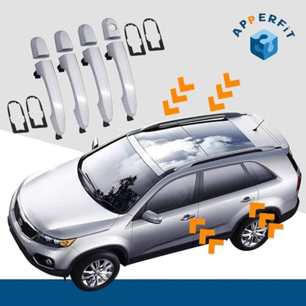 Chrome door handle set with gasket pads, includes four exterior handles