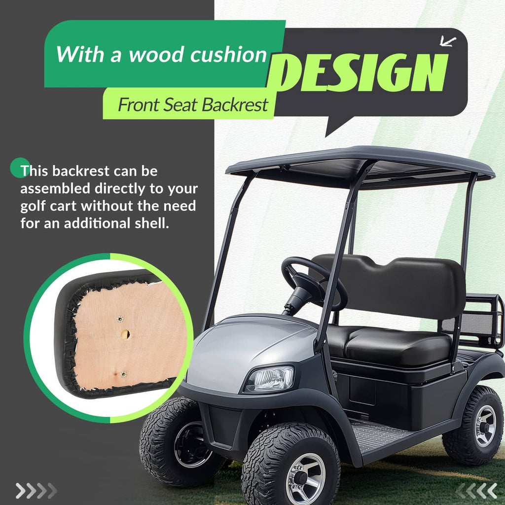 Black seat backrest cushion with wood cushion layer shown beneath