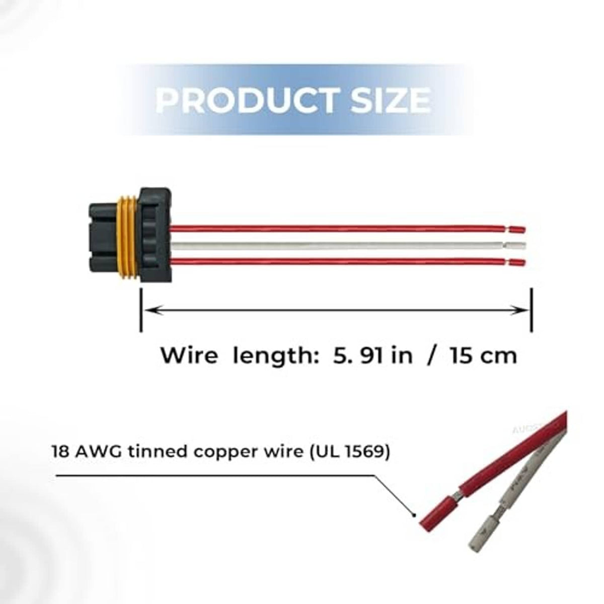 Alternator wire connector pigtail with three red wires, black connector body and yellow strain relief
