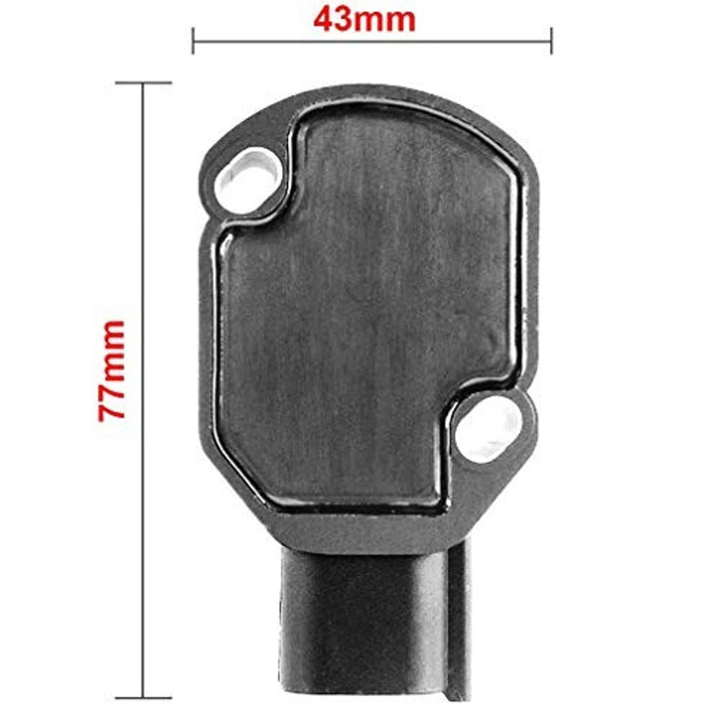 Throttle position sensor size diagram with 43mm and 77mm measurements
