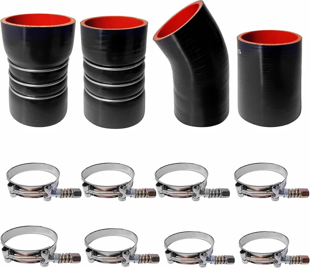 Black rubber/CAC coupler hoses with stainless steel clamps and screws, kit set