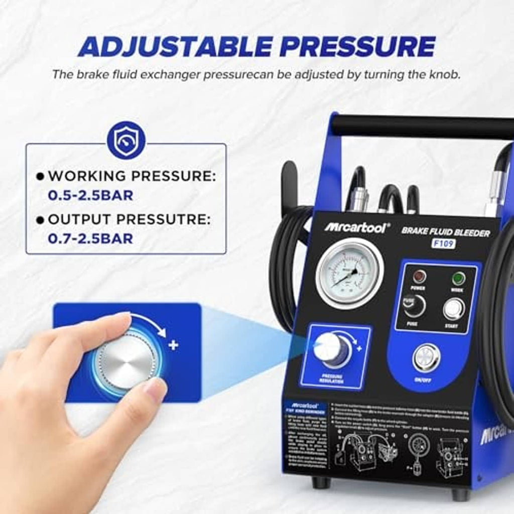 Electric brake fluid bleeder with adjustable pressure knob and pressure gauge