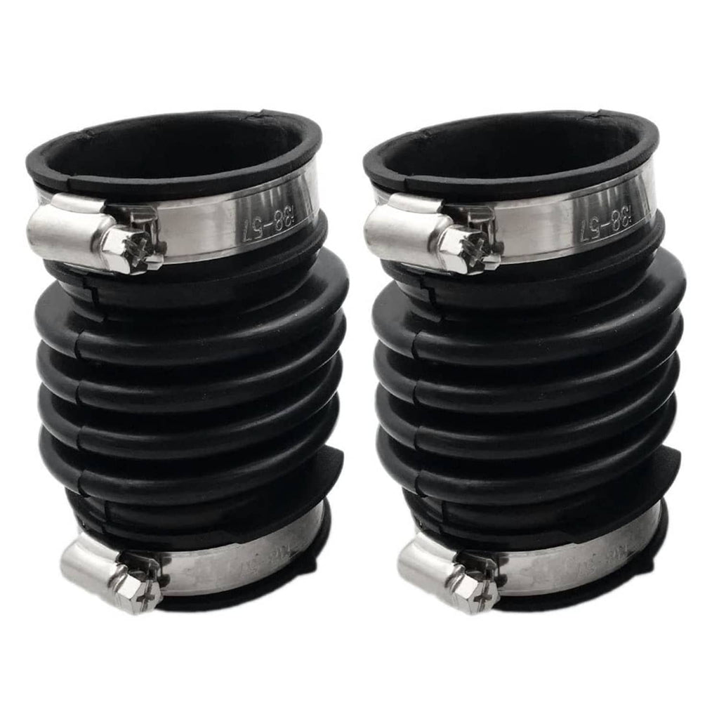 Black corrugated air intake hoses with silver clamps, 2-piece set, close-up