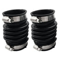 Black corrugated air intake hoses with silver clamps, 2-piece set, close-up