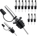 Pack of metal bottle pour spouts with black dust caps and pour tubes