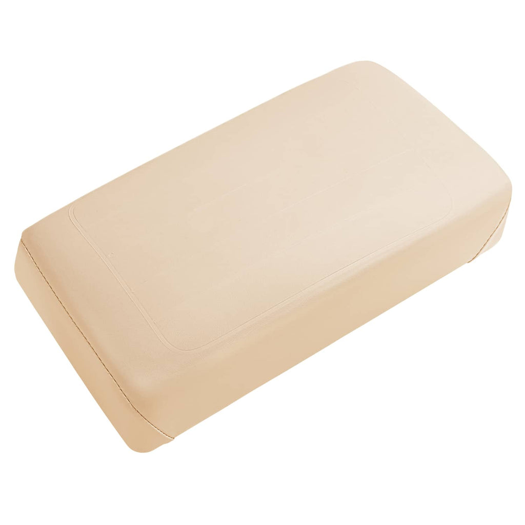 Beige backrest cushion with curved top and stitched perimeter edges