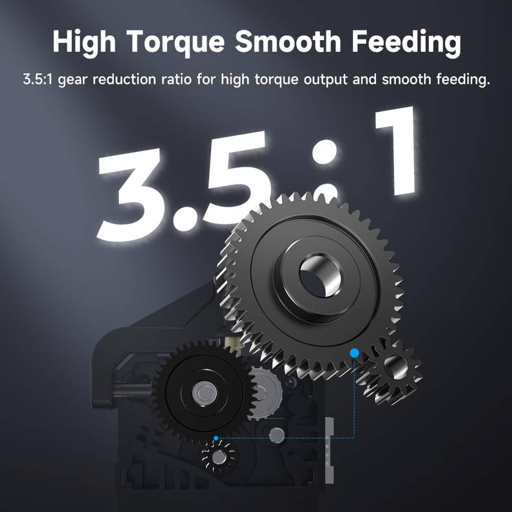 Gear mechanism close-up for smooth high-torque feeding on black extruder