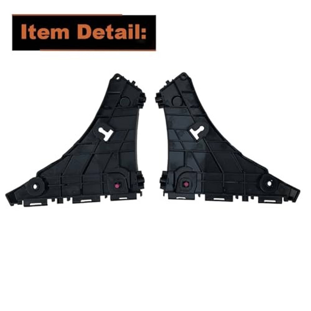 Pair of black front bumper bracket mounting supports, underside view with mounting tabs