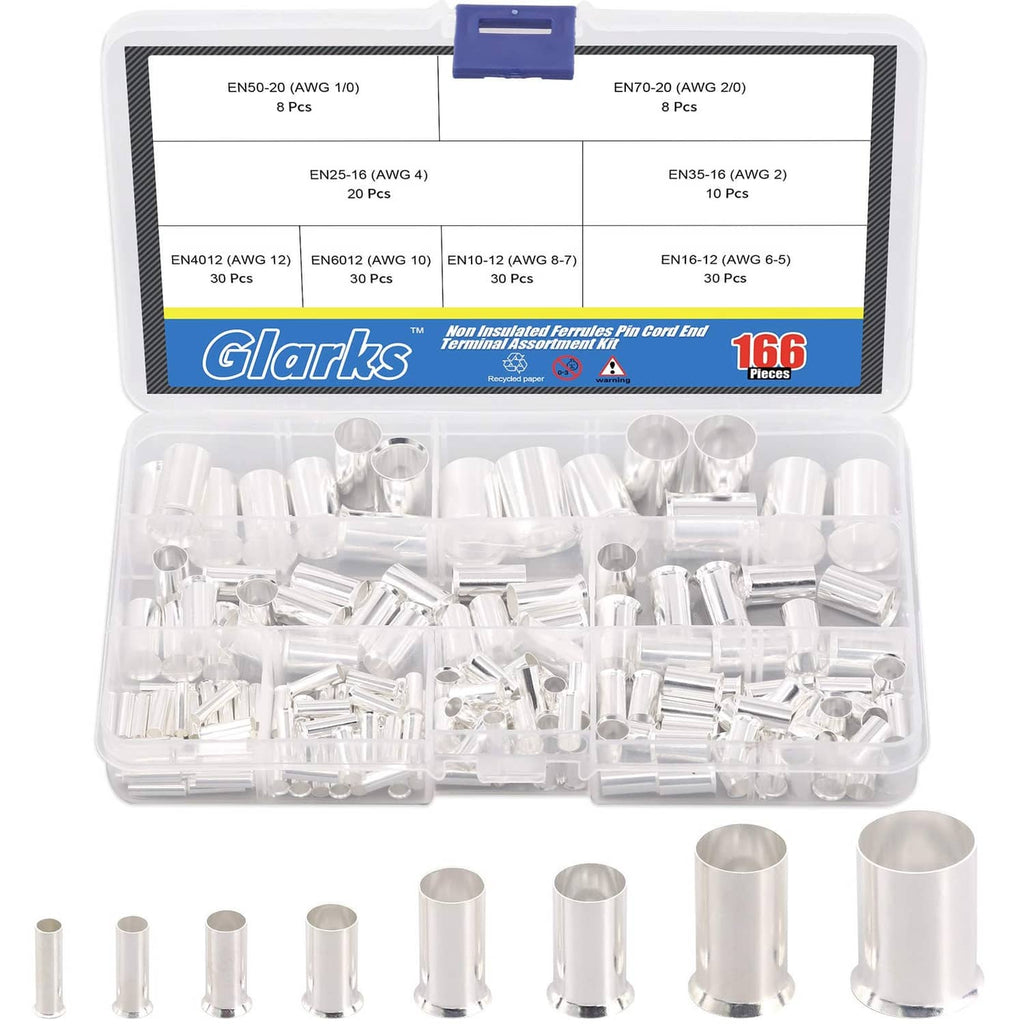 Glarks wire ferrules kit in clear plastic organizer, assorted silver insulated crimp ends