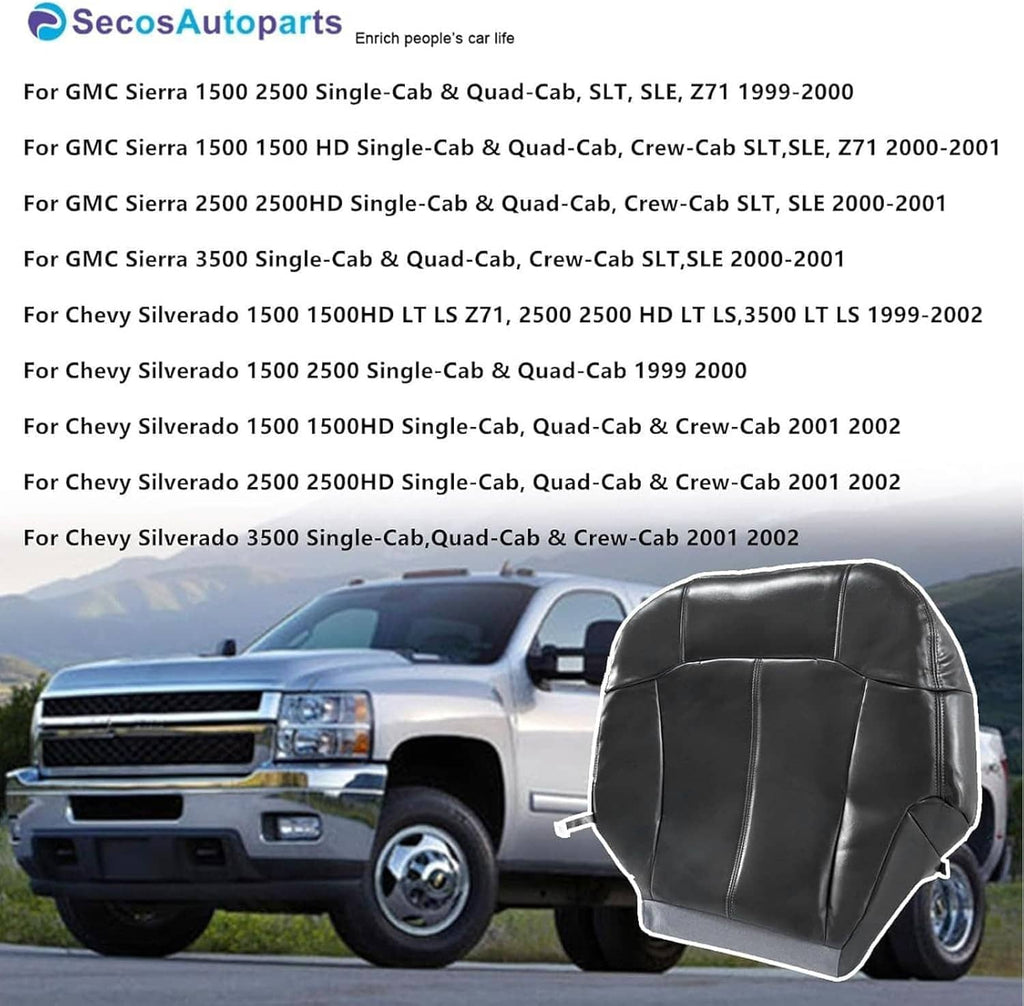 Dark gray leather replacement seat cover with adjustable straps for a secure custom fit