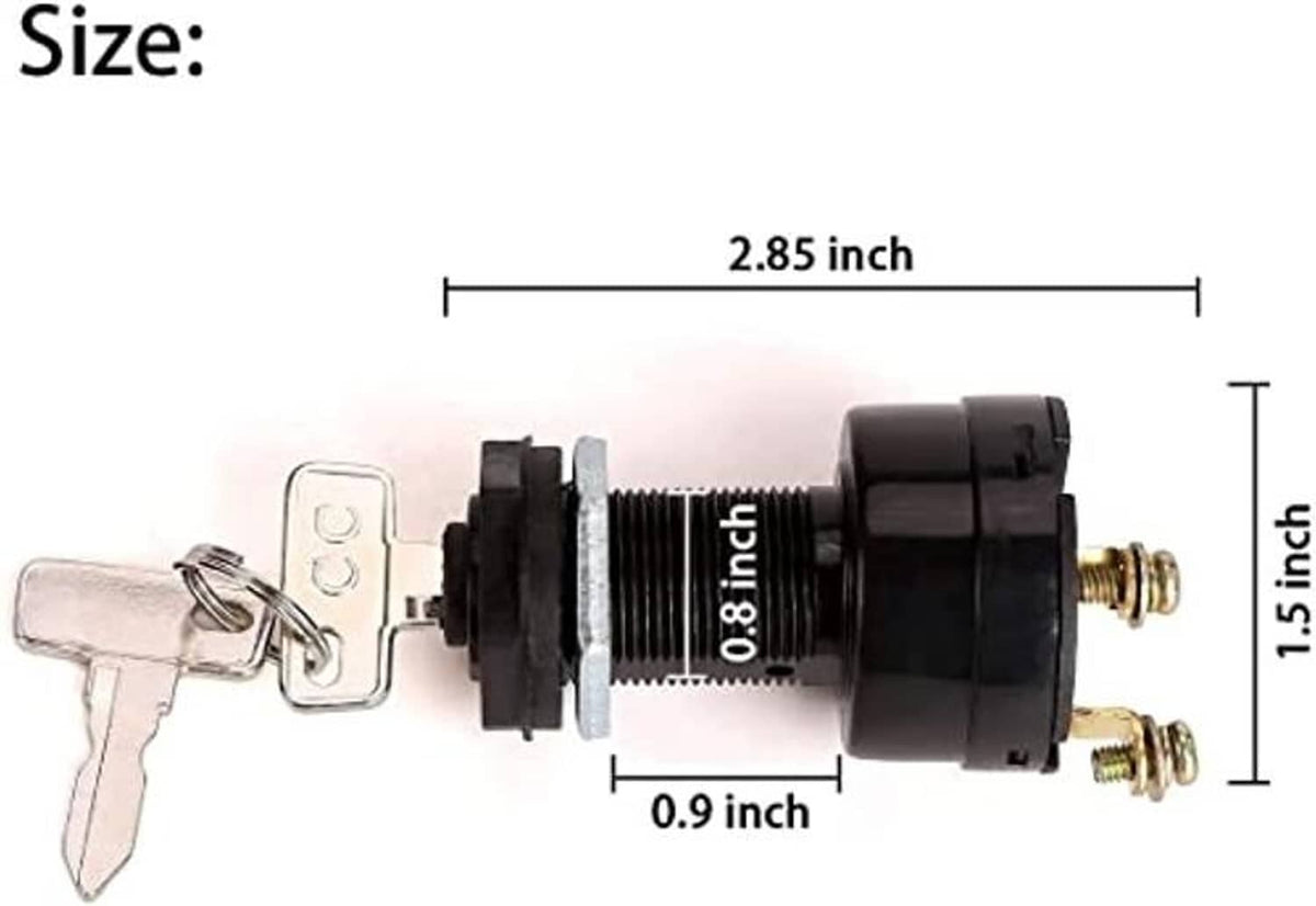 Ignition key switch with labeled size dimensions (2.85 in and 1.15 in)