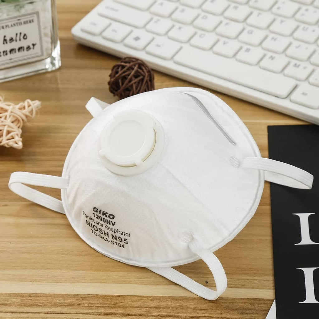 White N95 respirator mask with exhalation valve and adjustable nose clip