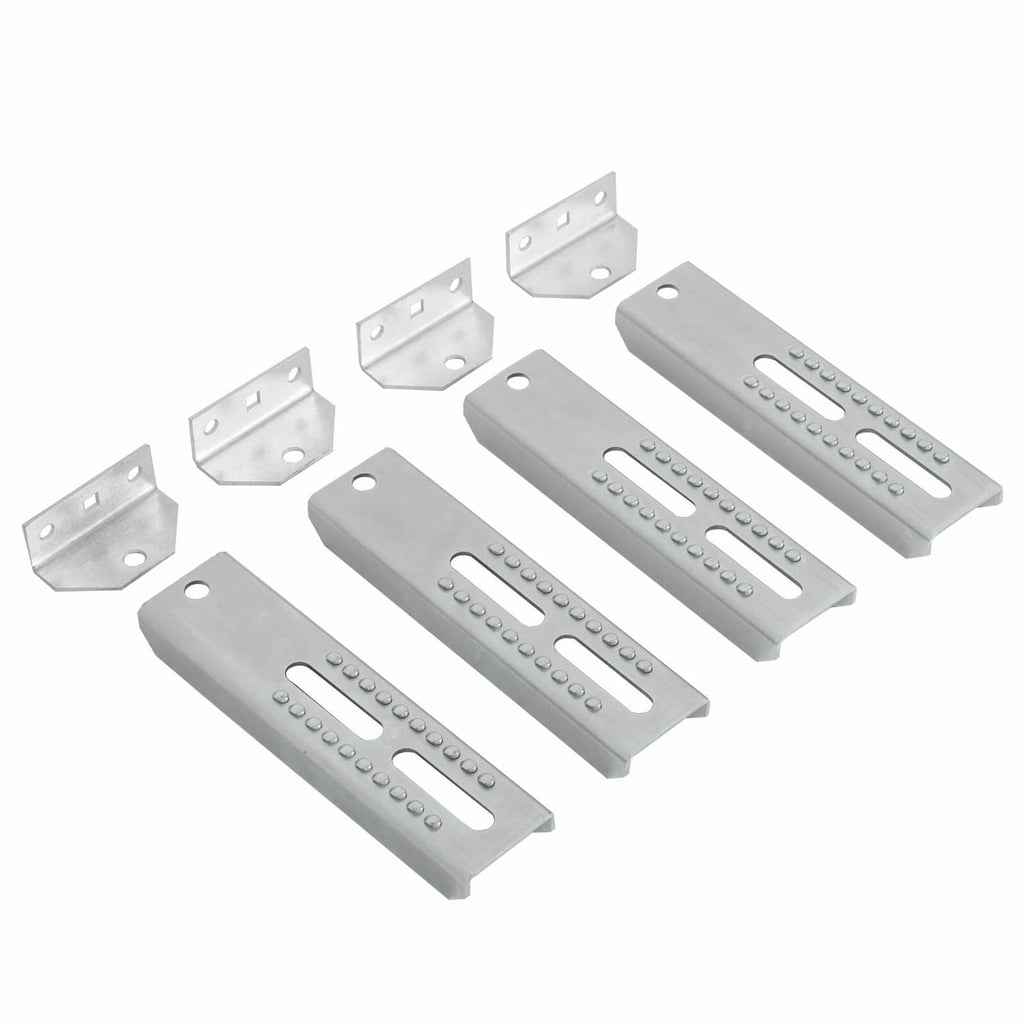 Galvanized swivel bunk bracket set: long plates with slotted holes and corner mounting tabs