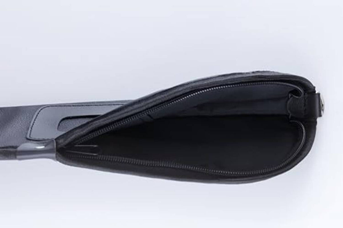 Black cue case end with wide zipper and inner storage pocket