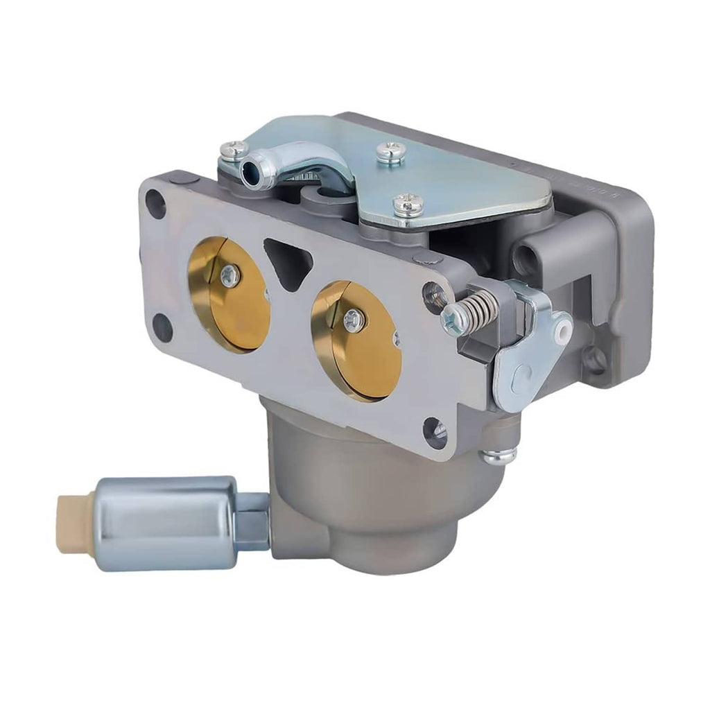 Side view carburetor with gold circular covers and gray fuel outlet valve