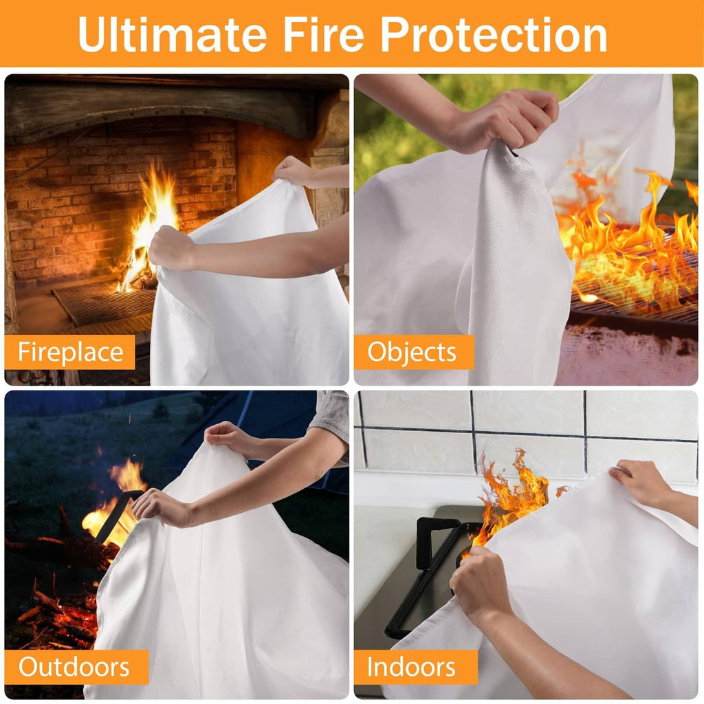 White fire blanket being pulled out from a red pouch, ready to cover flames