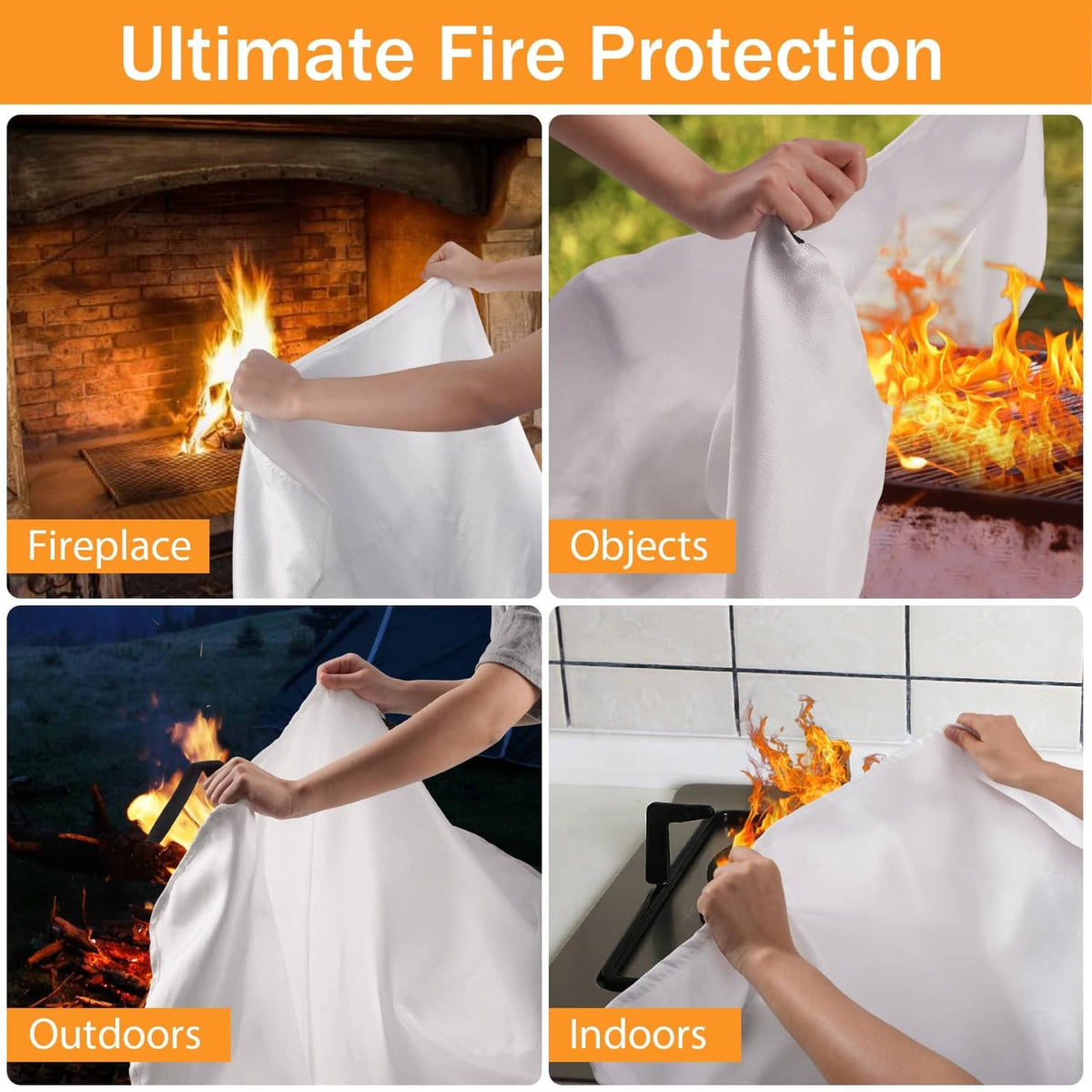 White fire blanket being pulled out from a red pouch, ready to cover flames