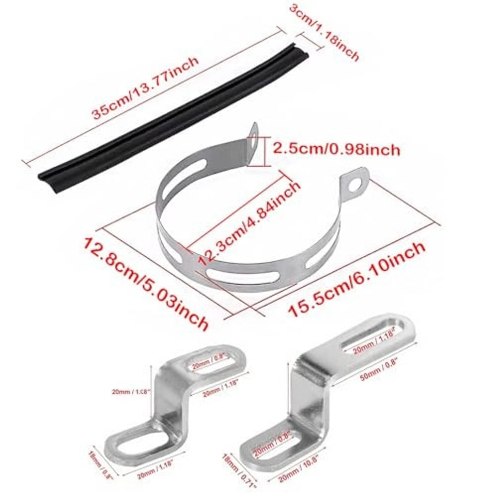 Rubber-lined exhaust clamp ring and two Z brackets with mounting screws and washers