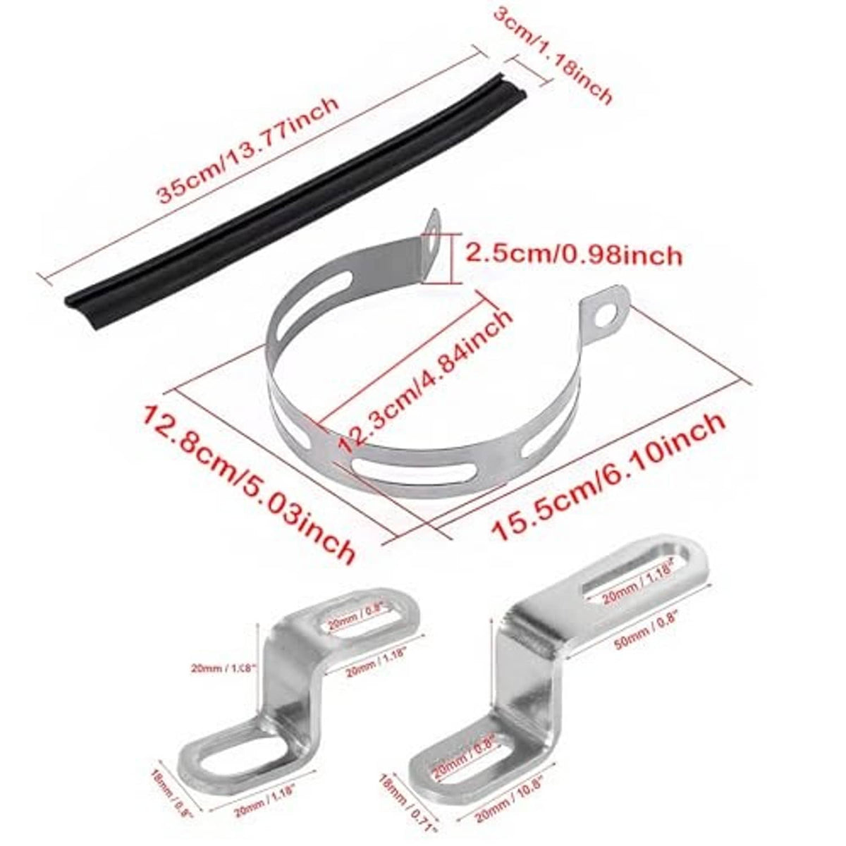 Rubber-lined exhaust clamp ring and two Z brackets with mounting screws and washers
