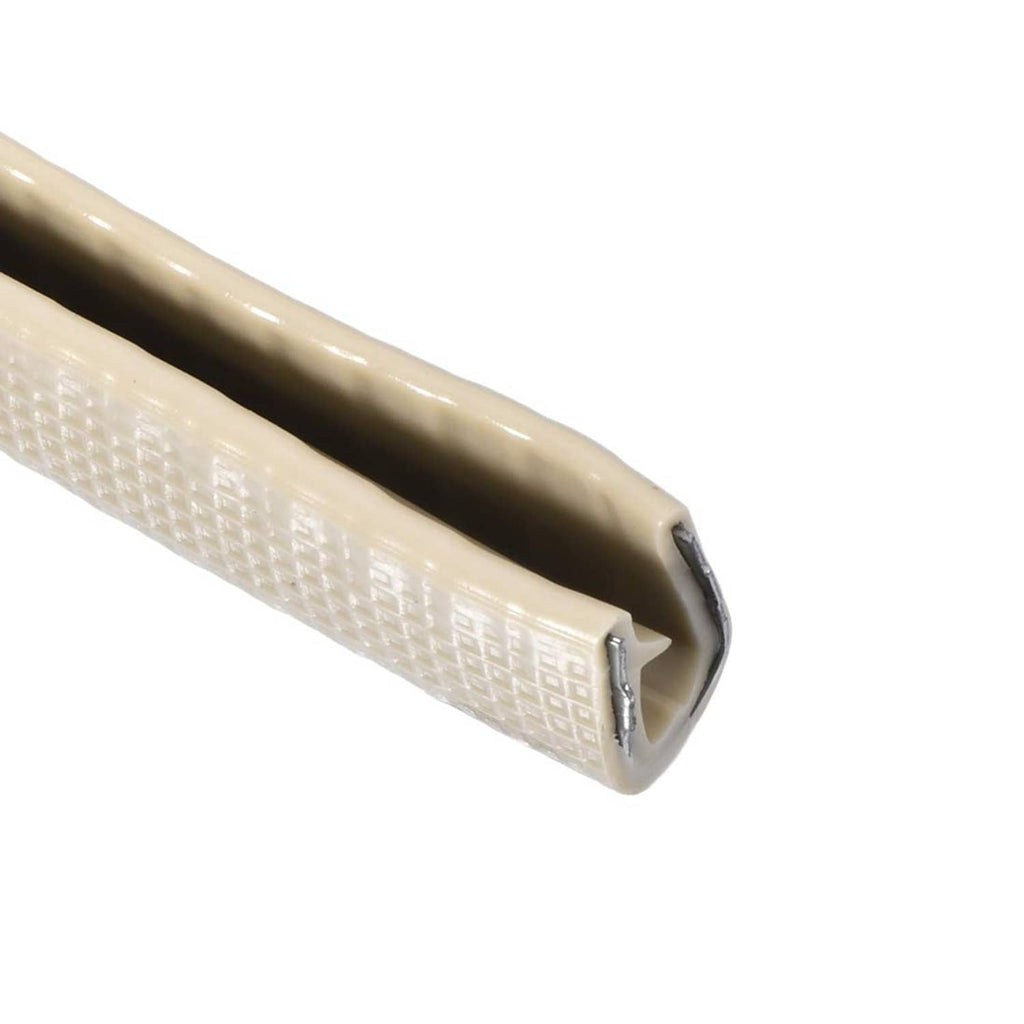 Beige rubber U-channel edge trim with open slot and textured finish