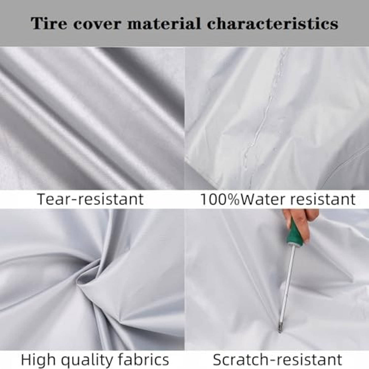 Light gray wheel tire cover fabric with smooth, durable-looking texture