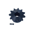Black roller chain sprocket, 11 teeth, 5/8" bore, with hex keyway