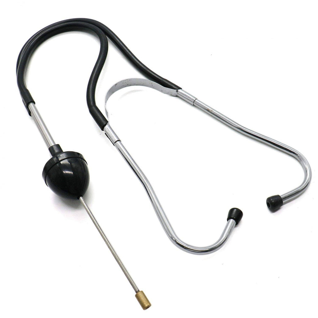 Black-and-silver automotive mechanic stethoscope with dual tubing and chest diaphragm